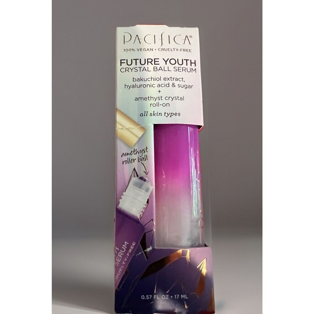 PACIFICA FUTURE YOUTH CRYSTAL BALL SERUM AMETHYST CRYSTAL ROLLER BALL NIB 17 ML